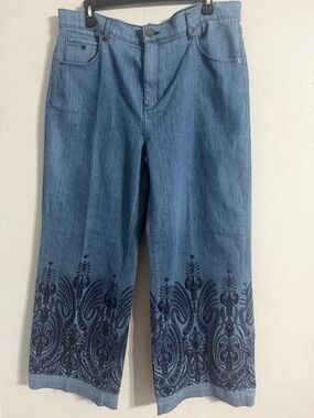 NWT Kobi Halperin Embroidered Hem Wide-Leg Navy Blue Jeans